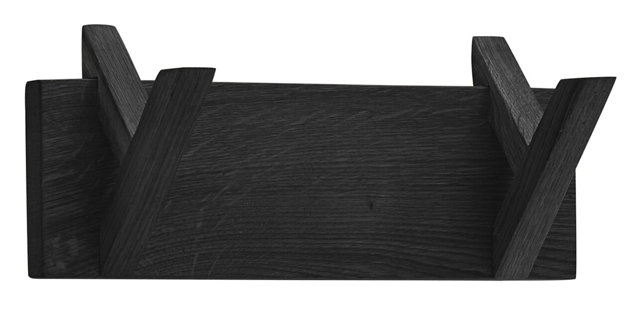 Schwarze Hakenleiste aus Holz mit zwei schrägen Haken, Vorderansicht