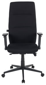 Schwarzer Drehstuhl mit hoher Rückenlehne und verstellbaren Armlehnen, Vorderansicht