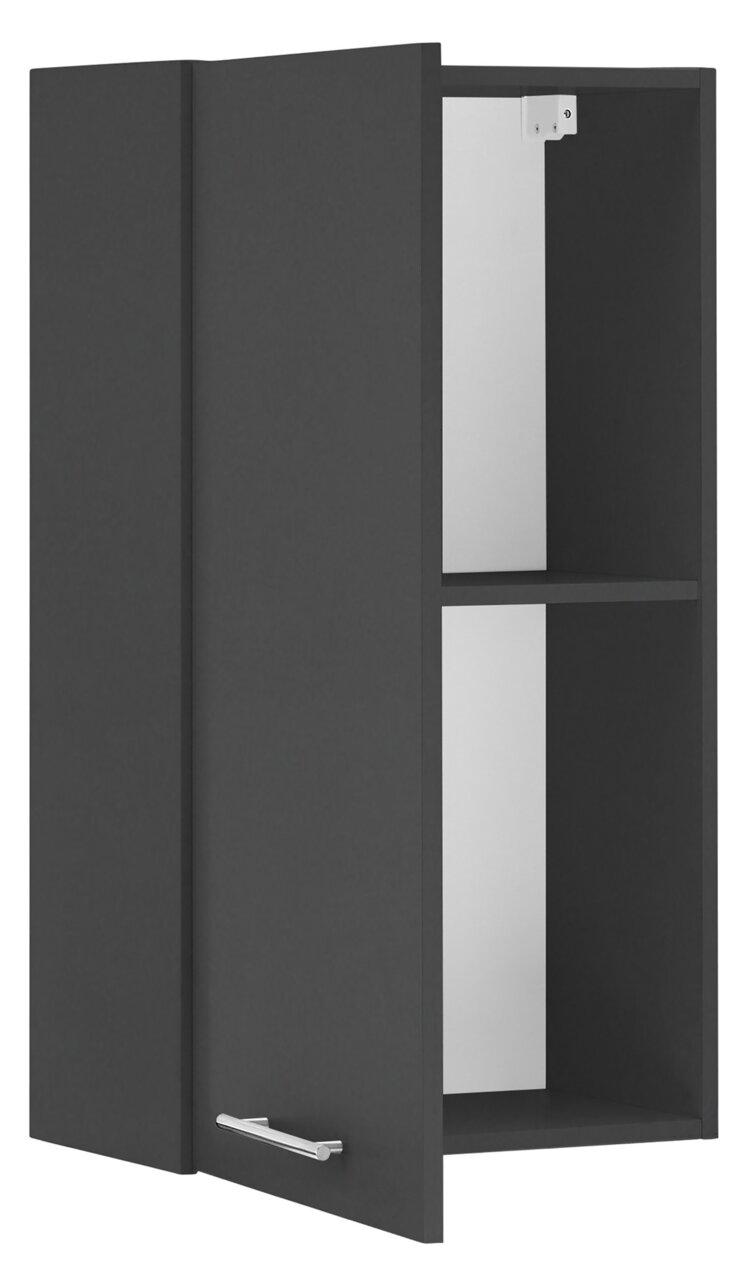 XORA Hängeschrank groß PRIMUS Schwarzer Hängeschrank mit offener Tür, seitliche Perspektive