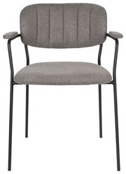 Grauer Armlehnenstuhl mit schwarzem Metallgestell, Vorderansicht