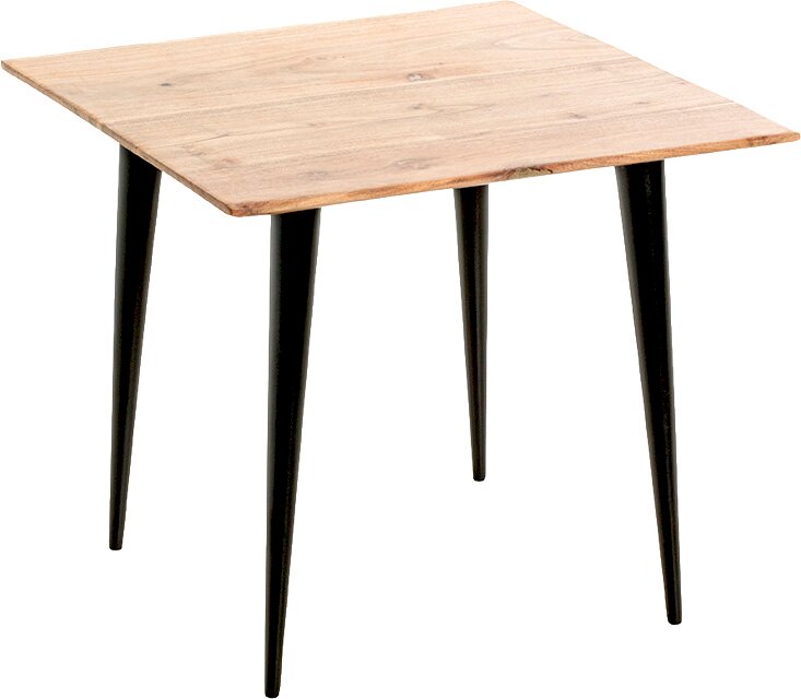 Zurbrüggen Bijzettafel Quadratischer Esstisch mit heller Holzplatte und schwarzen, konisch zulaufenden Beinen, freigestellt vor weißem Hintergrund, Ansicht schräg von oben/vorne