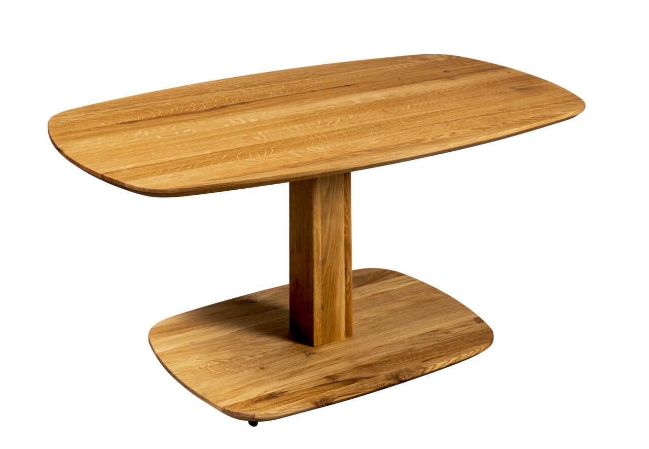 Moderne houten salontafel in zijaanzicht