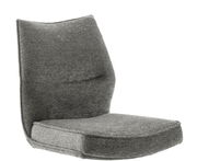 Grauer, moderner Stuhl ohne Beine, seitliche Perspektive