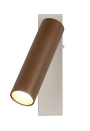 Brauner zylindrischer Strahler an einer Wandhalterung, seitliche Perspektive