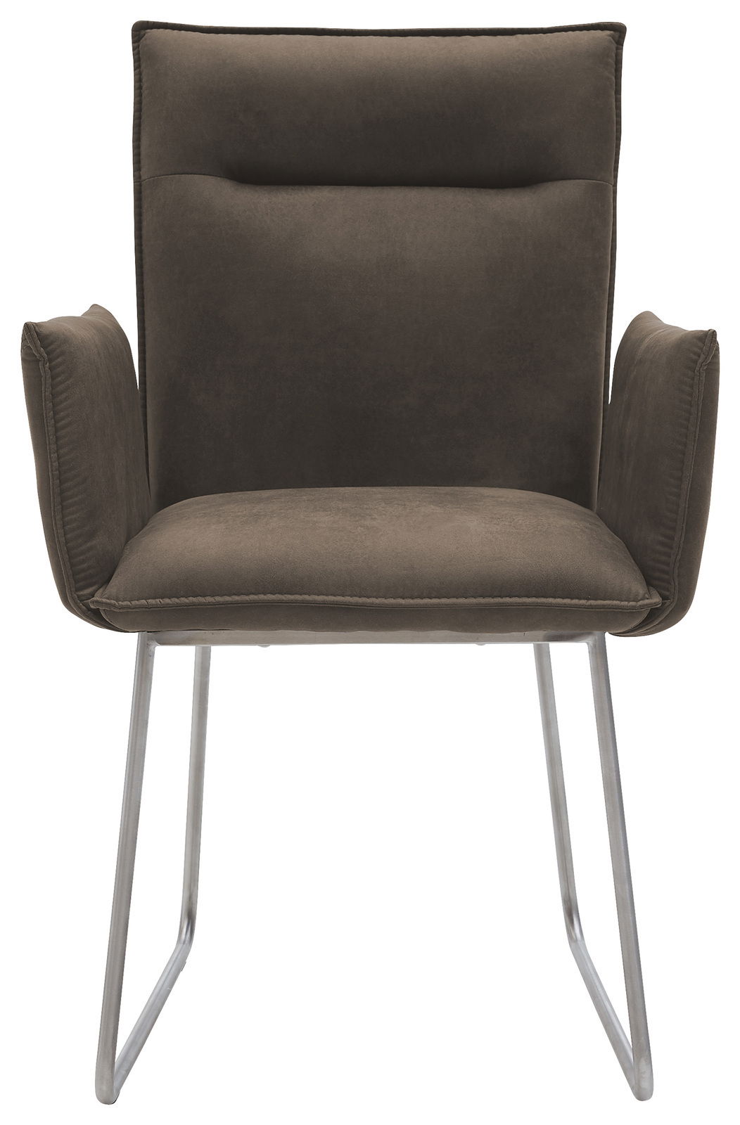 Moderner Sessel mit Armlehnen und Metallbeinen, Frontalansicht