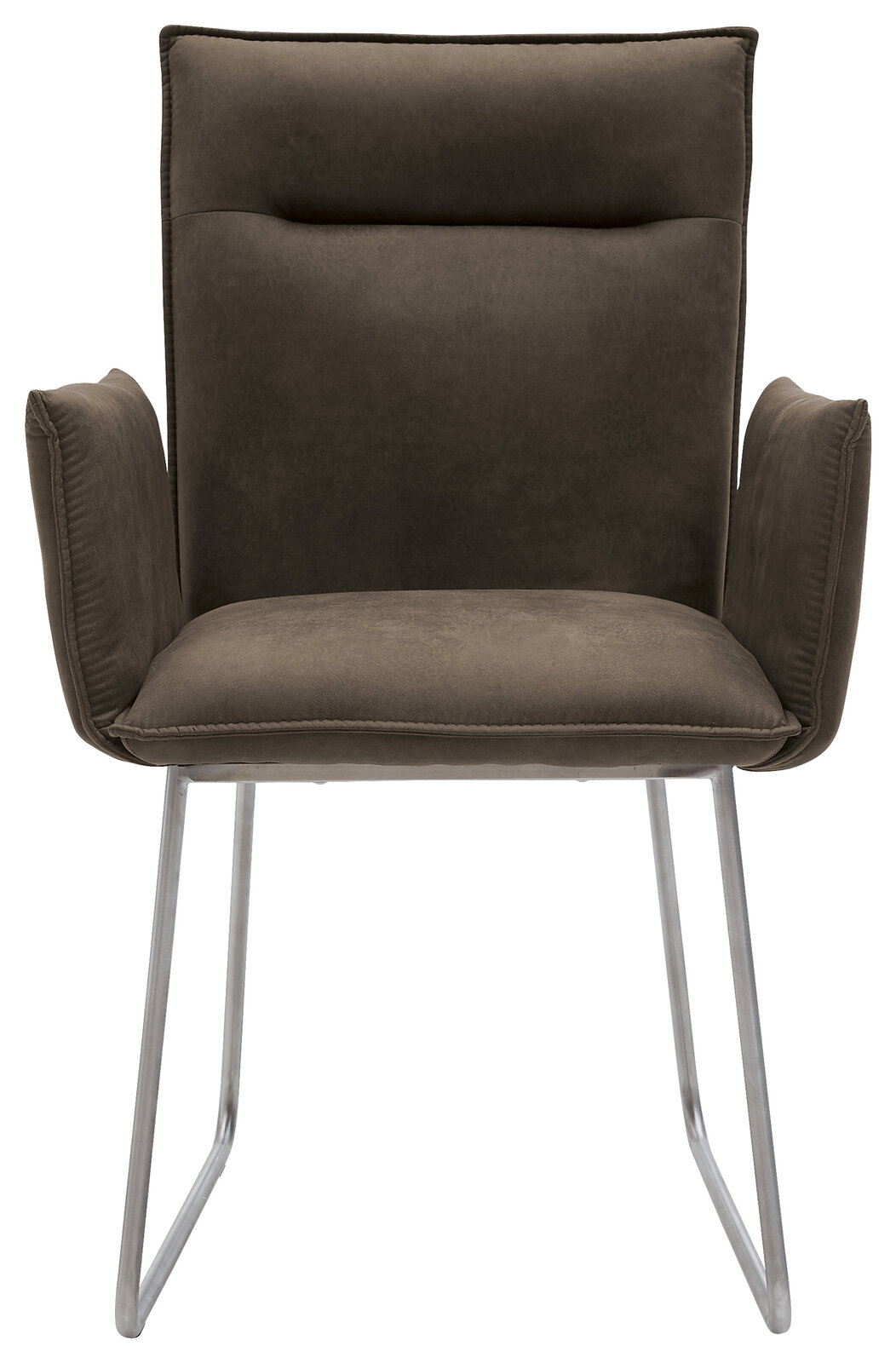 Moderner Sessel mit Armlehnen und Metallbeinen, Frontalansicht