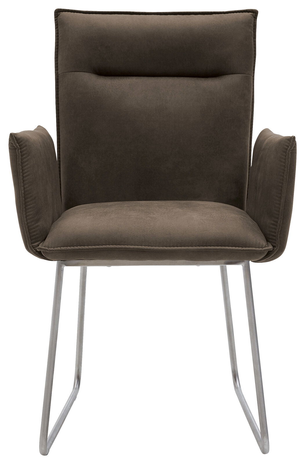 Moderner Sessel mit Armlehnen und Metallbeinen, Frontalansicht