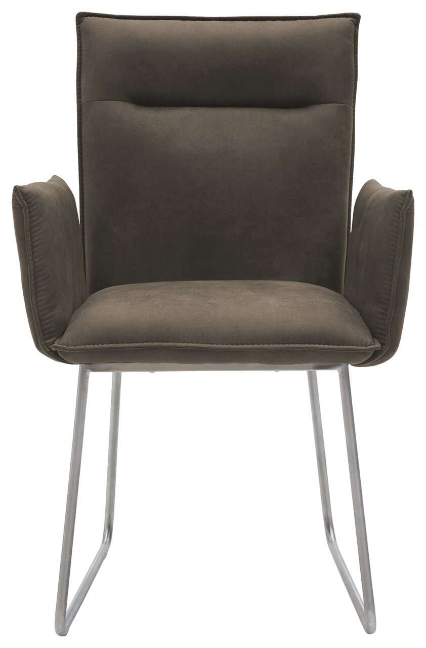 Moderner Sessel mit Armlehnen und Metallbeinen, Frontalansicht