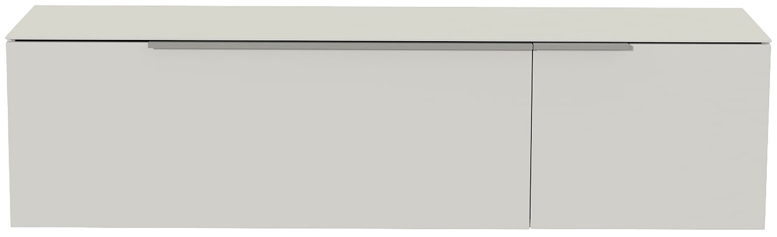 Frontansicht eines modernen, weißen Hänge-Lowboards mit zwei Türen und schlichtem Design.