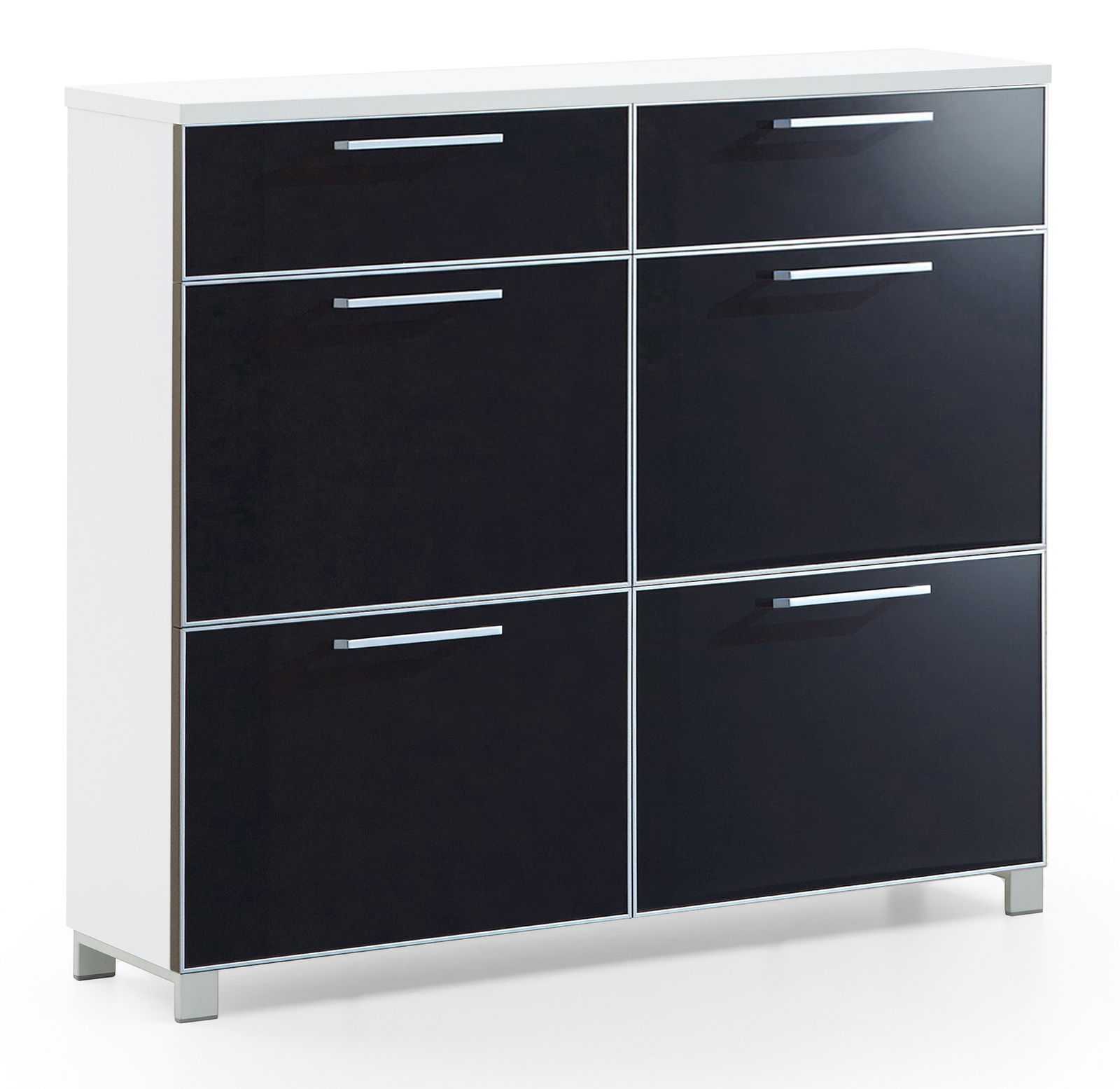 VOSS Schuhschrank SANTINA Moderner Schuhschrank mit sechs Fächern, schwarz-weiße Frontansicht