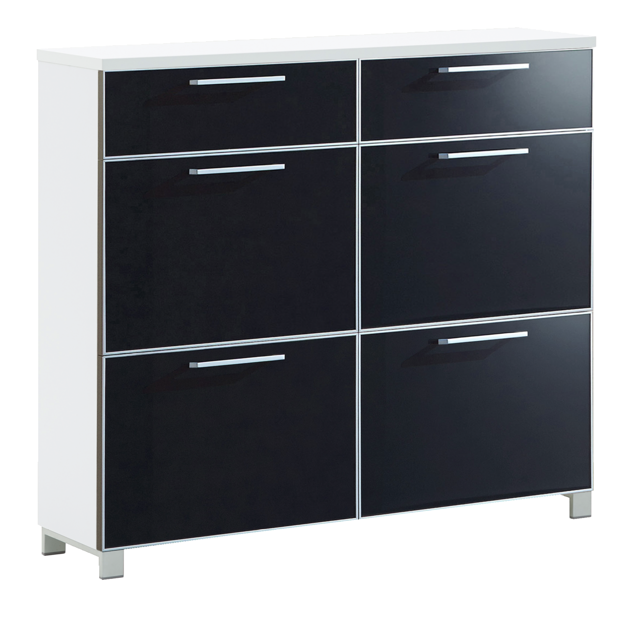 VOSS Schuhschrank SANTINA Moderner Schuhschrank mit sechs Fächern, schwarz-weiße Frontansicht