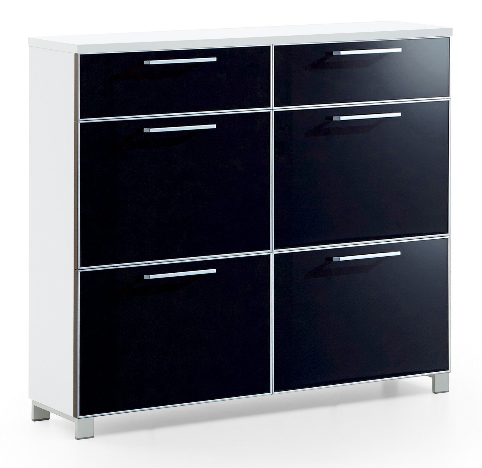 VOSS Schuhschrank SANTINA Moderner Schuhschrank mit sechs Fächern, schwarz-weiße Frontansicht