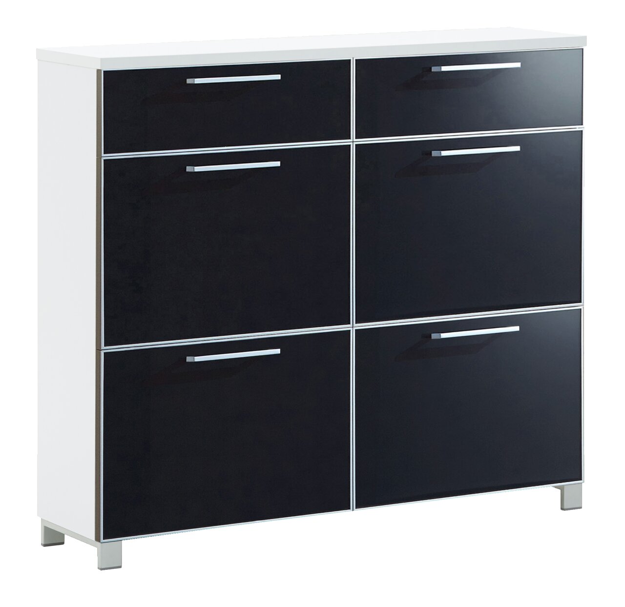 VOSS Schuhschrank SANTINA Moderner Schuhschrank mit sechs Fächern, schwarz-weiße Frontansicht
