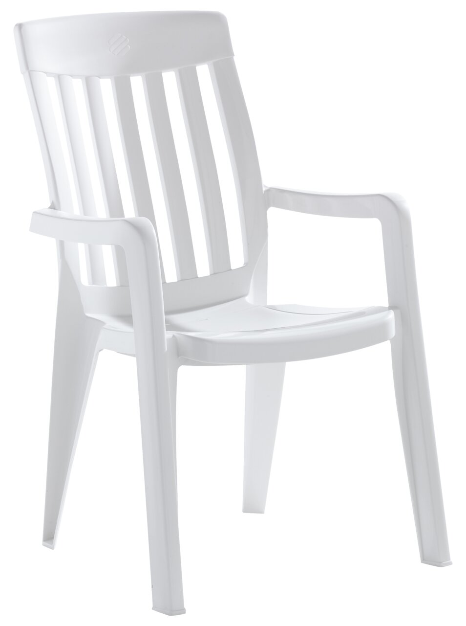 Sieger Stapelsessel PALMA Weißer Stapelsessel aus Kunststoff, seitliche Perspektive