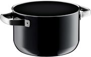 Schwarzer Kochtopf aus der Fusiontec Mineral Serie von WMF, seitliche Perspektive mit sichtbaren Griffen.
