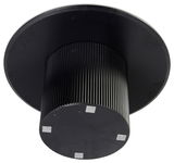 Unteransicht eines modernen, schwarzen Couchtisches mit geriffeltem Zylinderfuß und runder Tischplatte.