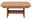 Moderner Couchtisch aus Holz mit abgerundeten Ecken und zusätzlicher Ablagefläche, Frontalansicht.