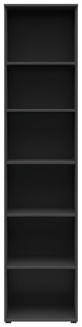 Schwarzes Regal mit sechs Fächern, frontale Ansicht