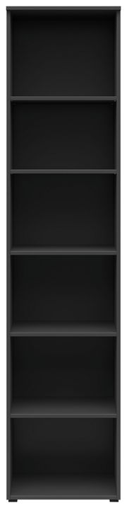 Schwarzes Regal mit sechs Fächern, frontale Ansicht