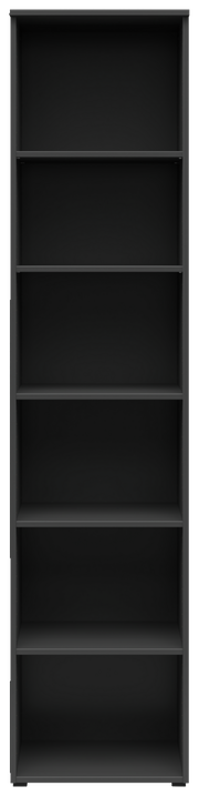 Schwarzes Regal mit sechs Fächern, frontale Ansicht