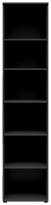Schwarzes Regal mit sechs Fächern, frontale Ansicht