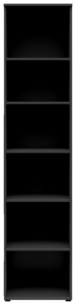 Schwarzes Regal mit sechs Fächern, frontale Ansicht