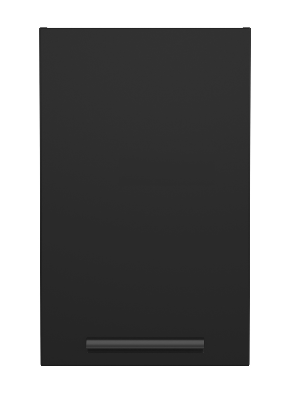 Schwarzer Hängeschrank, frontale Ansicht