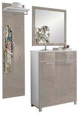 Garderoben-Set 3-tlg. in modernem Design mit Spiegel, Hakenleiste und Schrank, seitliche Perspektive