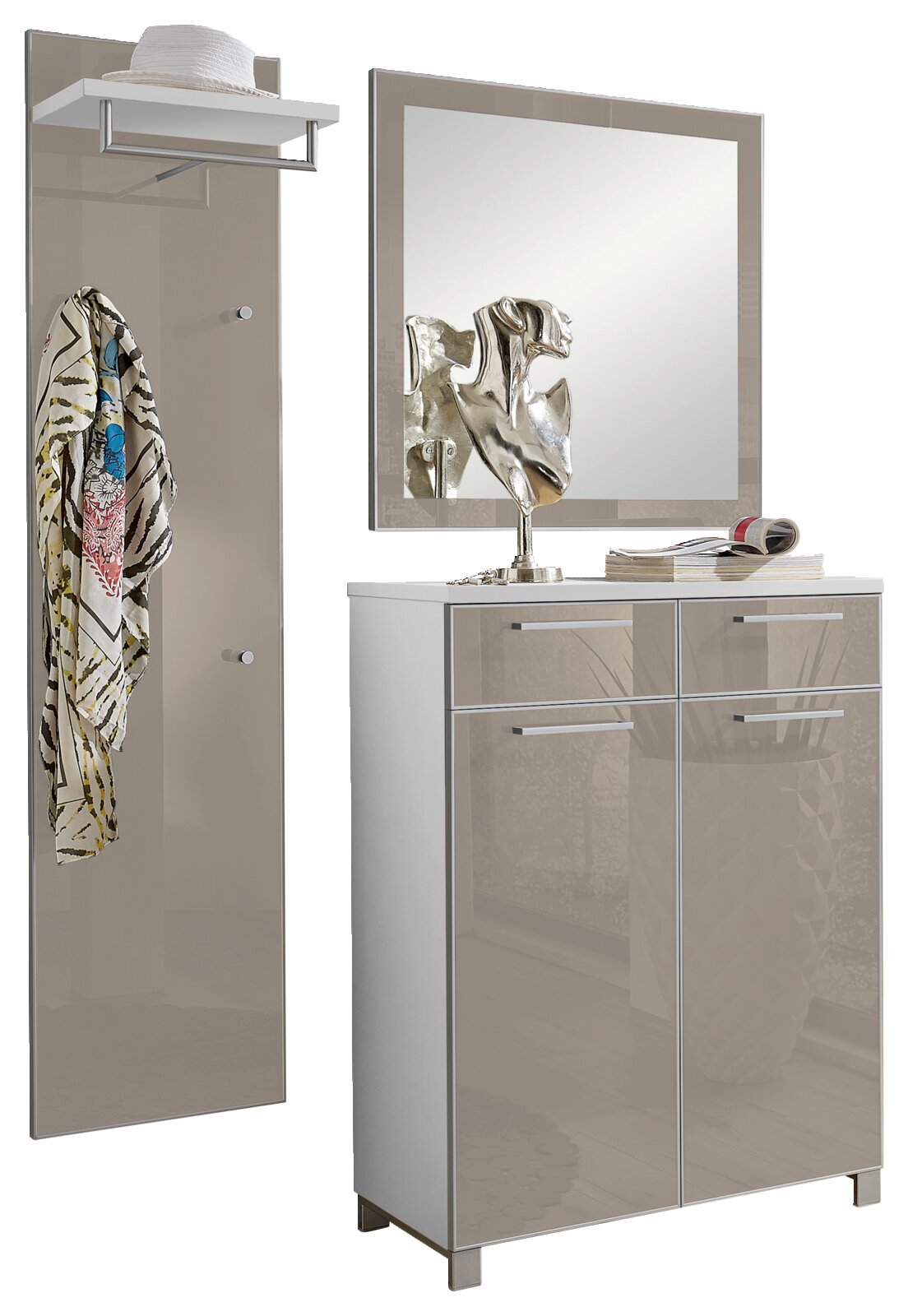 VOSS Garderoben-Set 3-tlg. SANTINA Garderoben-Set 3-tlg. in modernem Design mit Spiegel, Hakenleiste und Schrank, seitliche Perspektive