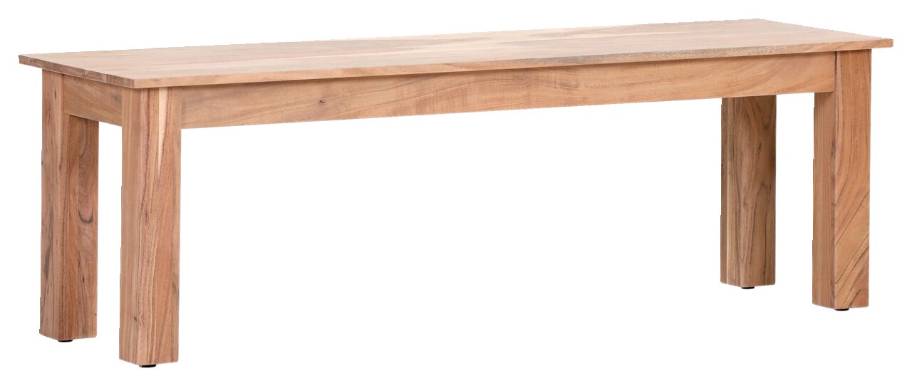 Holzbank aus hellem Holz, seitliche Perspektive
