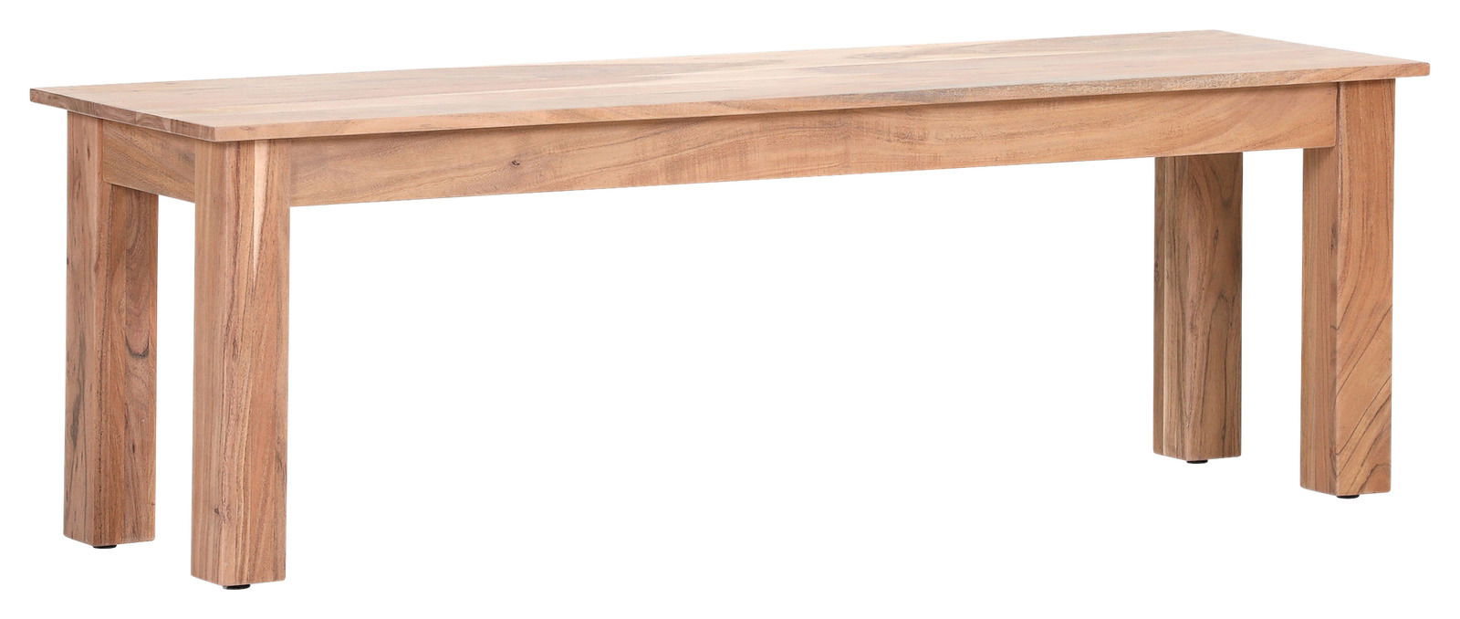 Holzbank aus hellem Holz, seitliche Perspektive