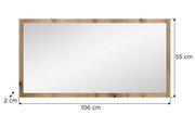 Rechteckiger Wandspiegel mit naturfarbenem Holzrahmen, Frontansicht; Maße ca. 106 x 55 cm, Rahmenbreite ca. 2 cm.