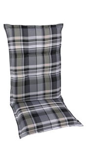 Sesselauflage mit grauem und schwarzem Karomuster, seitliche Perspektive