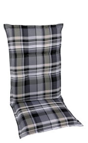 Stoelbekleding met grijs en zwart ruitpatroon, zijaanzicht
