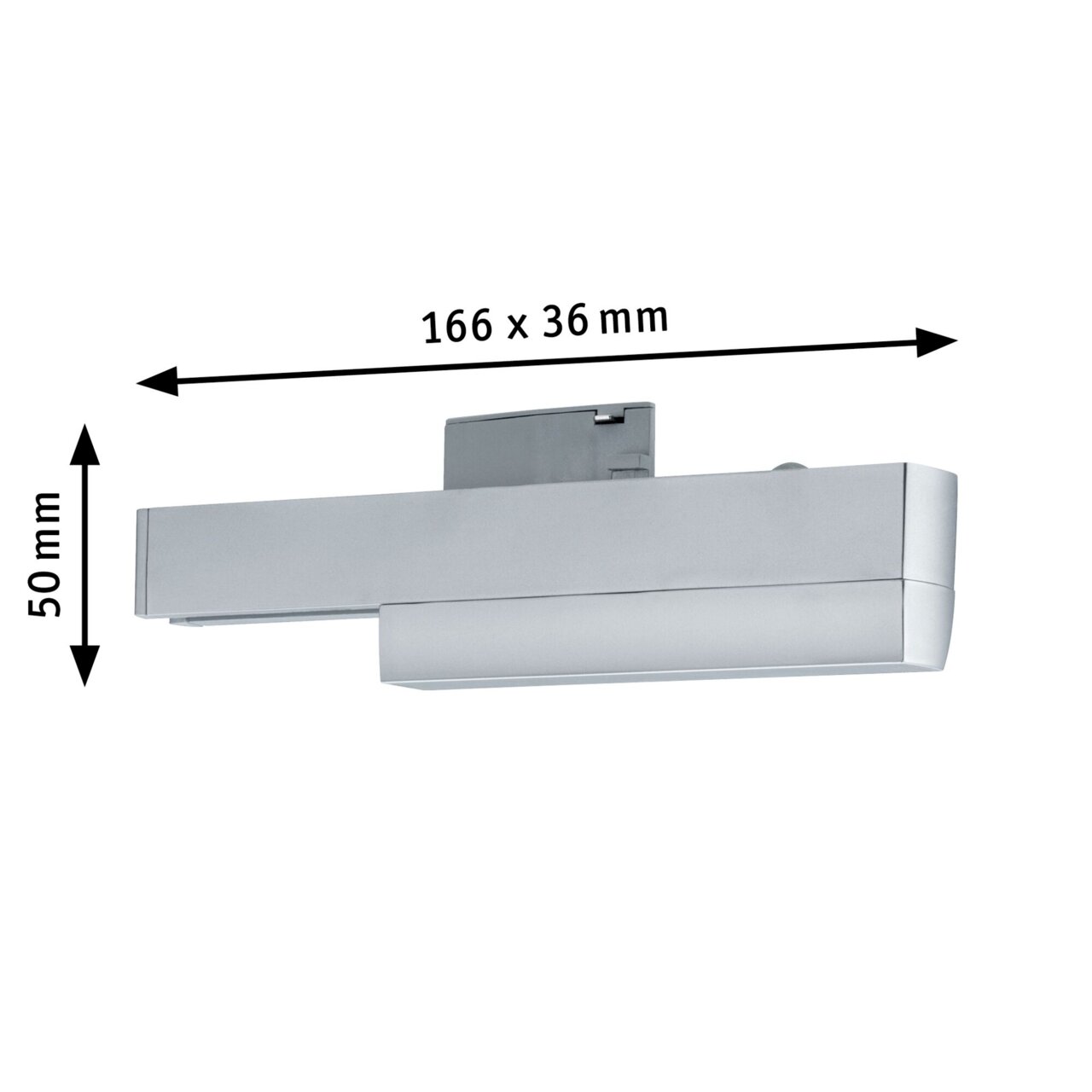 Zilverkleurige SingleAdapter Zigbee URAIL van PAULMANN, zijaanzicht, afmetingen 166 x 36 x 50 mm