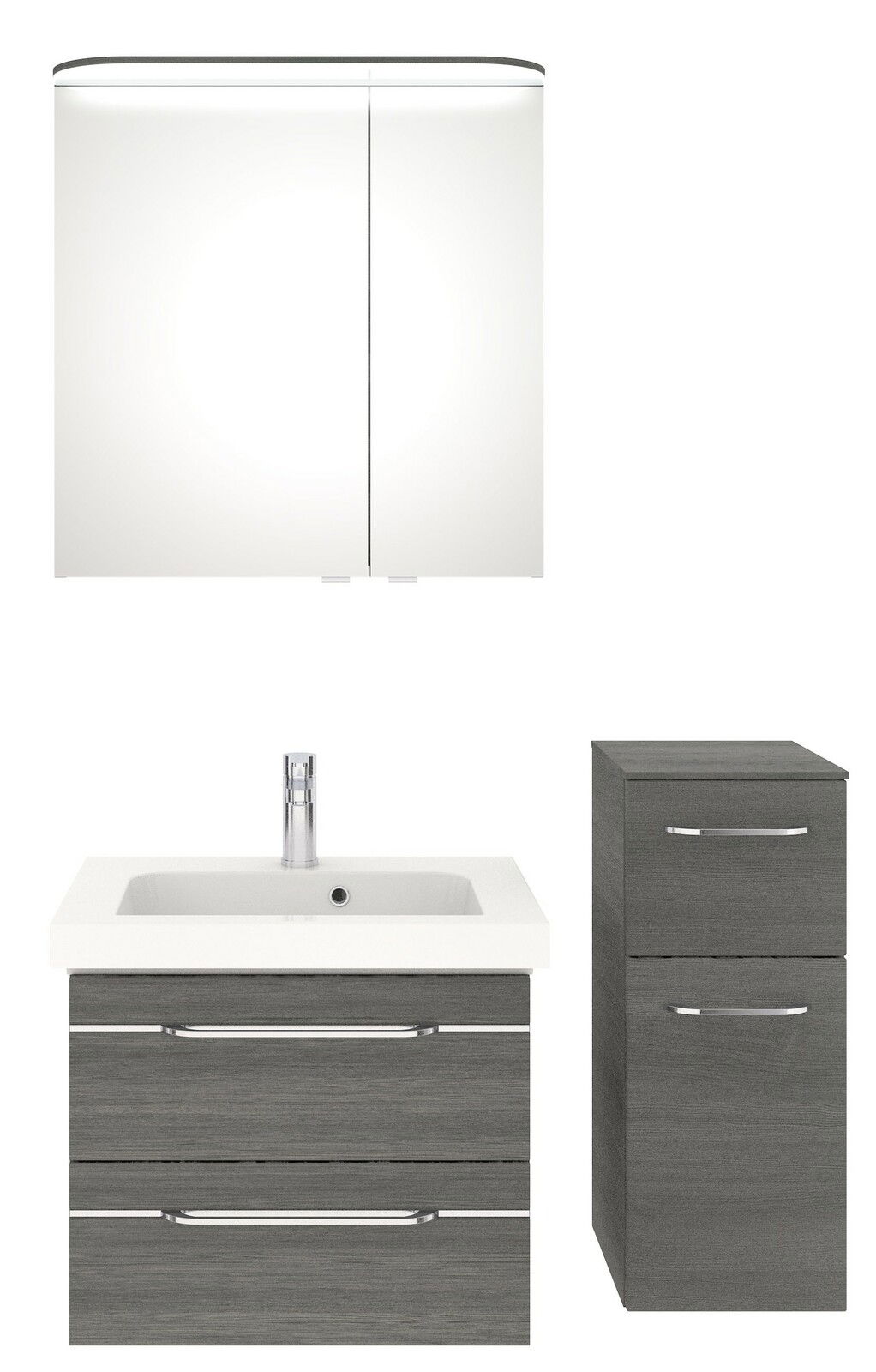 Pelipal Badblok BALTO SPRINT Badezimmermöbel-Set mit Spiegelschrank, Waschbeckenunterschrank und Hochschrank in moderner Frontansicht