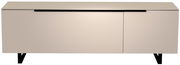 Modernes TV-Lowboard in Beige mit schwarzem Griff, frontale Ansicht