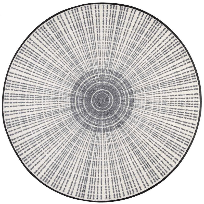 Runde graue Fußmatte mit strahlenförmigem Muster, Draufsicht
