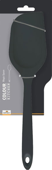 Grauer MagicSpoon von Birkmann, Vorderansicht, auf Verpackung montiert.