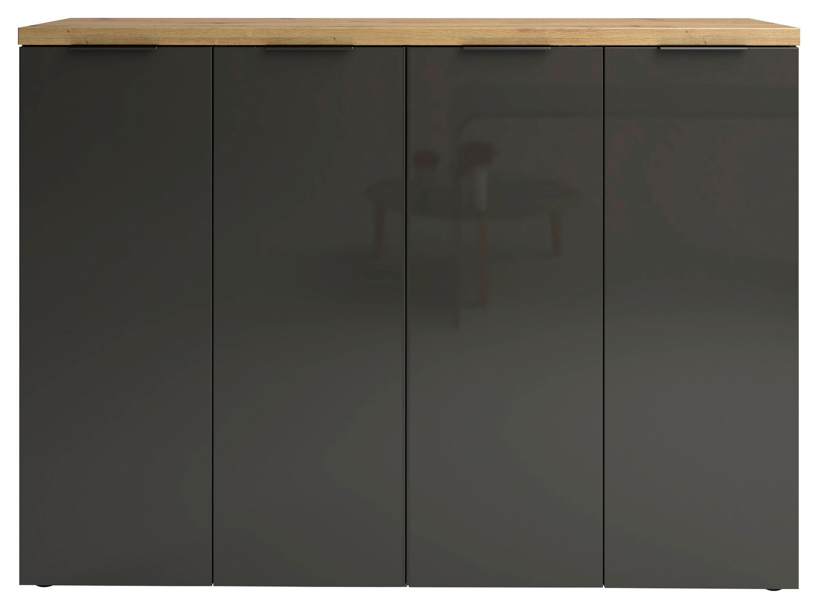 XXL-Schuhschrank XORA in Weiß und Anthrazit mit Holzoberfläche, Frontalansicht