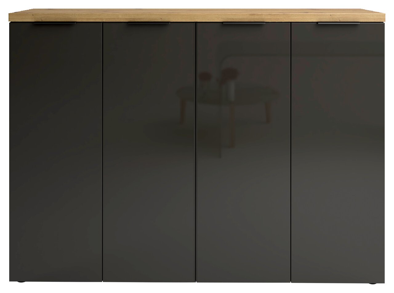 XXL-Schuhschrank XORA in Weiß und Anthrazit mit Holzoberfläche, Frontalansicht