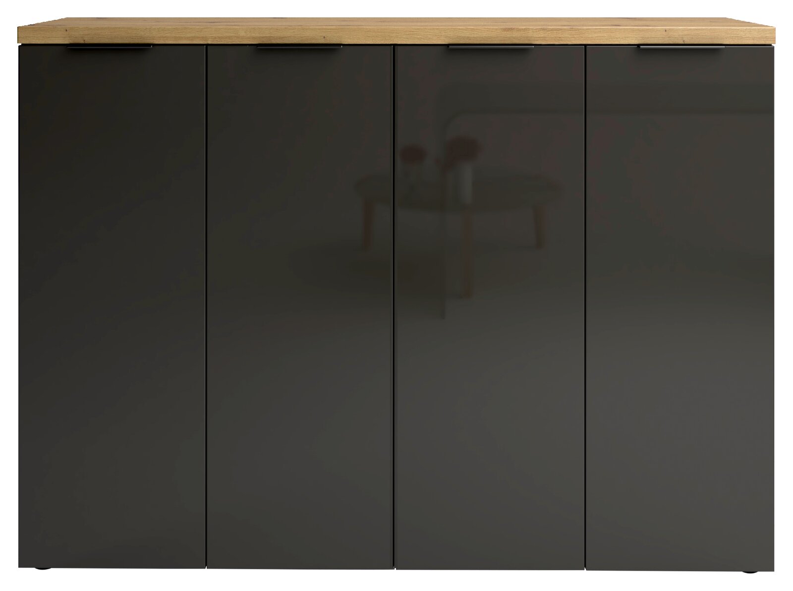 XXL-Schuhschrank XORA in Weiß und Anthrazit mit Holzoberfläche, Frontalansicht