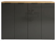 XXL-Schuhschrank XORA in Weiß und Anthrazit mit Holzoberfläche, Frontalansicht