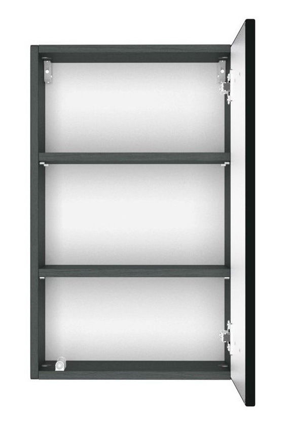 Hängeschrank mit geöffneter Tür, Ansicht von vorne, drei Regalböden