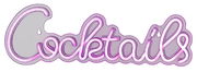 LED Neon Schild mit dem Schriftzug 'Cocktails' in lila und weißer Beleuchtung, frontal betrachtet.