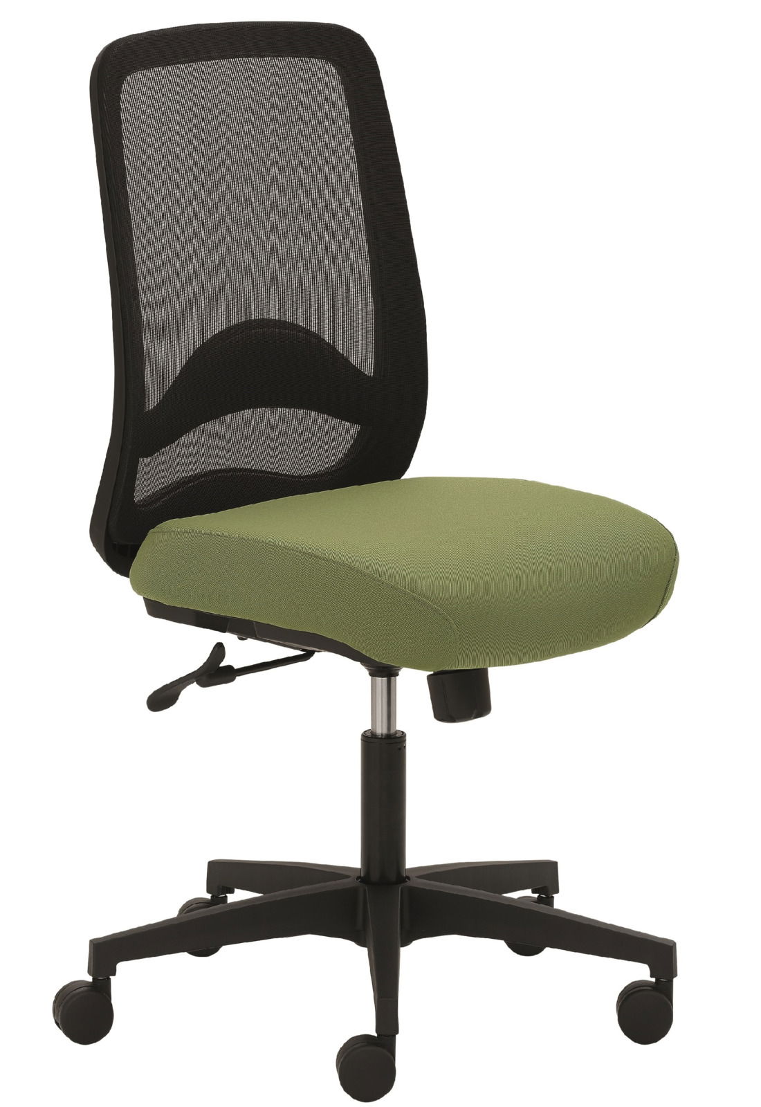 Venda Drehstuhl MY TRITON Moderner Drehstuhl mit grünem Sitzpolster und schwarzer Netzrückenlehne, seitliche Perspektive