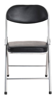 Schwarzer Klappstuhl mit Metallrahmen, Vorderansicht