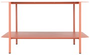 Moderner Beistelltisch in Korallenfarbe mit zwei Ebenen, frontal betrachtet.