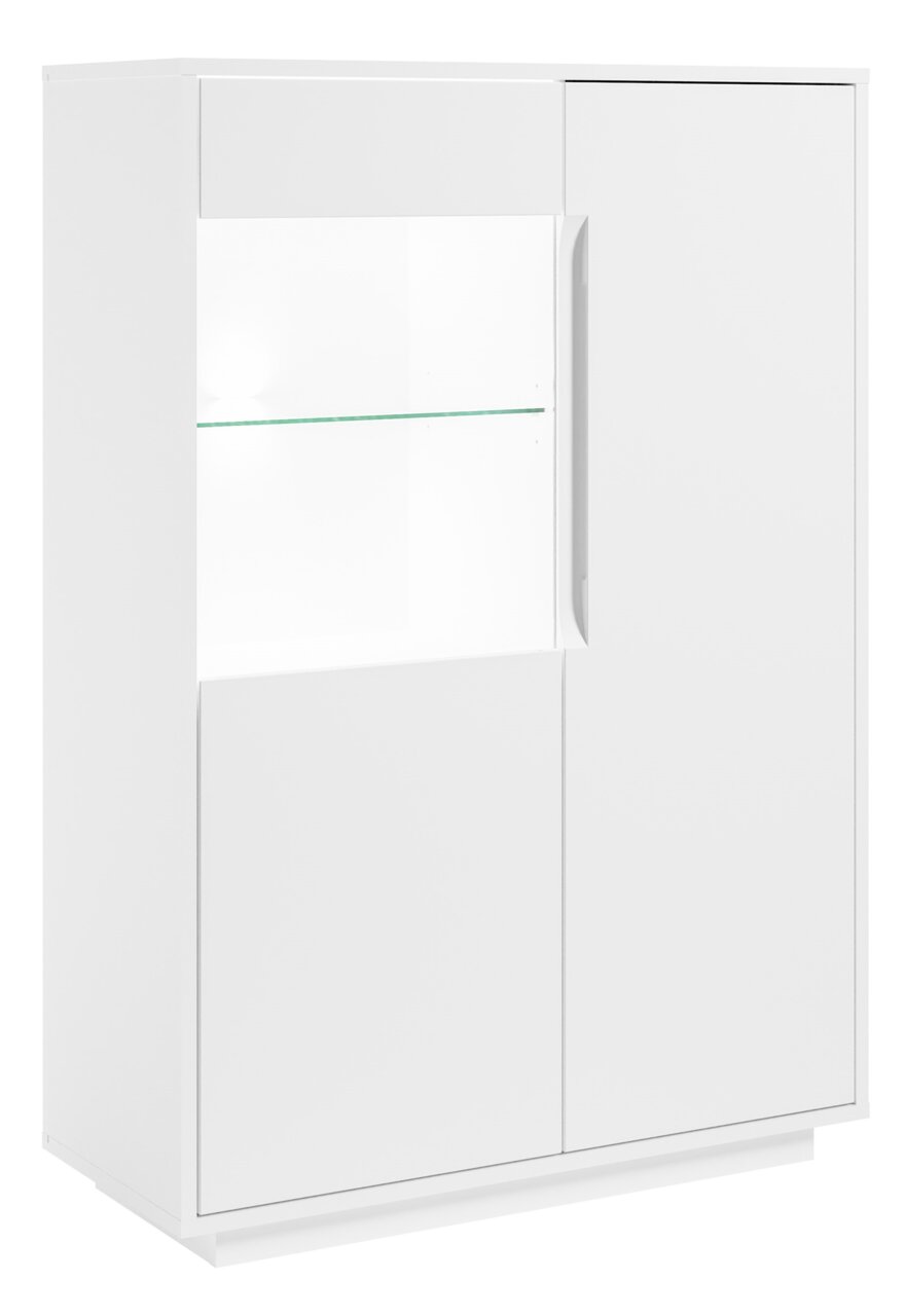 Weißes Highboard mit Glaseinsatz, Frontansicht