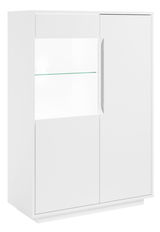 Weißes Highboard mit Glaseinsatz, Frontansicht